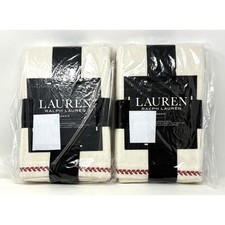 Ralph Lauren Annie Leaf Stitch Red Euro Shams Set of 2 Cream Natural Red NWT