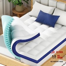 Mattress Topper Dual Layer 4 Inch Memory Foam Mattress Queen White-blue