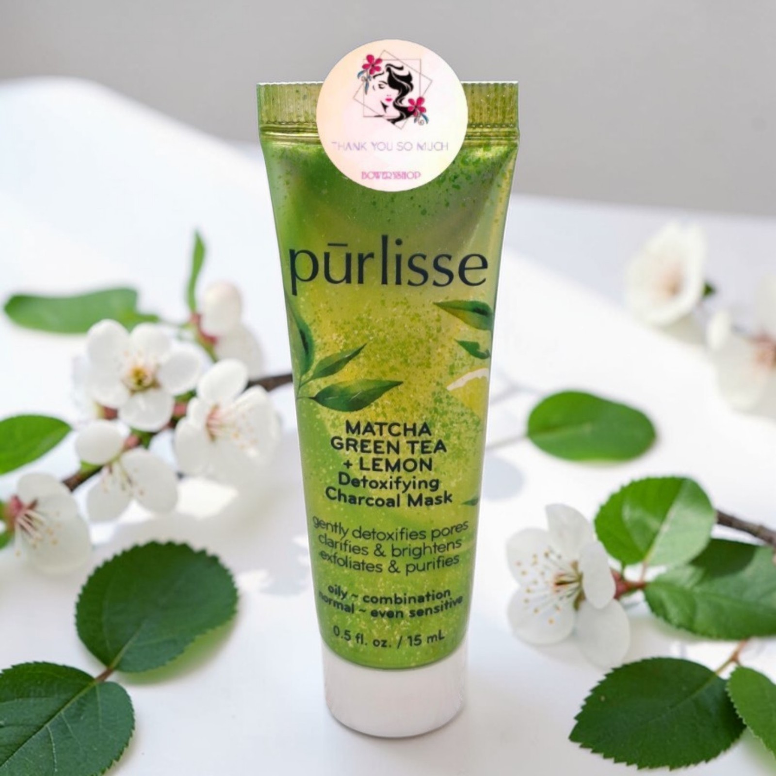Purlisse Matcha Green Tea + Lemon Detoxifying Charcoal Mask 0.5 oz Travel Size
