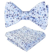 Mens 2pcs Floral Self-tied Bow Tie with Pocket Square Colorful 045-light Blue