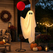 Halloween Decoration Ghost with Red Balloon Life Size 6 Ft. Warm White Lights