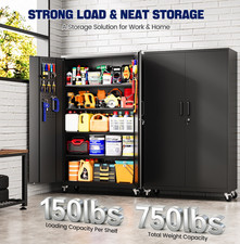Rolling Tool Cabinet with Lock & Pegboard, 43"W Black Metal Storage for Garage
