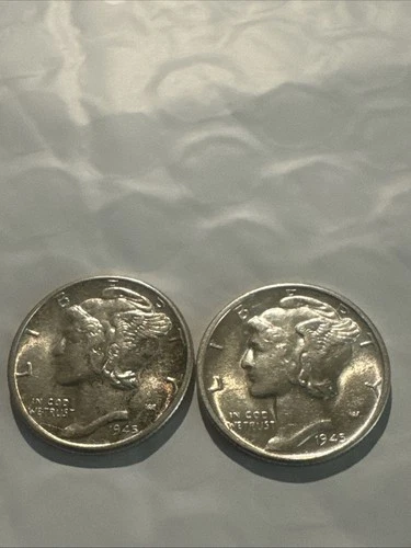 2-1945-D Mercury dimes AU + Nice Bands 90% Silver