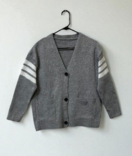 Men's Gray Cardigan with Pockets and Stripes on the Sleeves Size: L