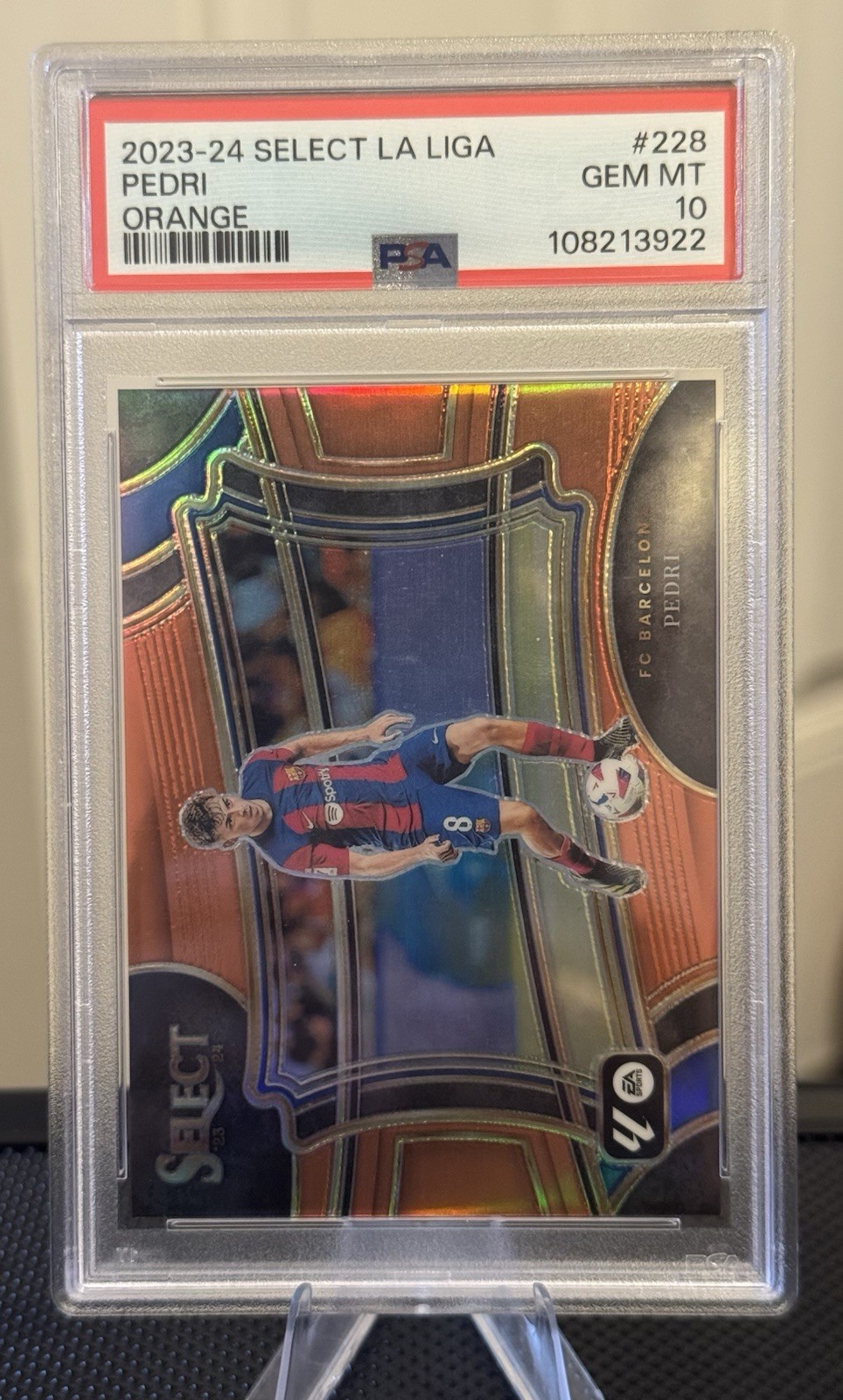 2023-24 Panini Select La Liga Pedri Field Level Orange Prizm /49 PSA 10
