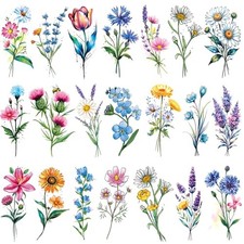 Tazimi 20 Sheets 3D Watercolor Flowers Temporary Tattoos For Women Girls Lily