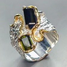 Expensive gems Natural Tourmaline Ring 925 Sterling Silver Size 7 /R451099
