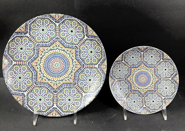 Platos de mosaico multicolor World Market Cocema Fes Marruecos 10" y 6,5"