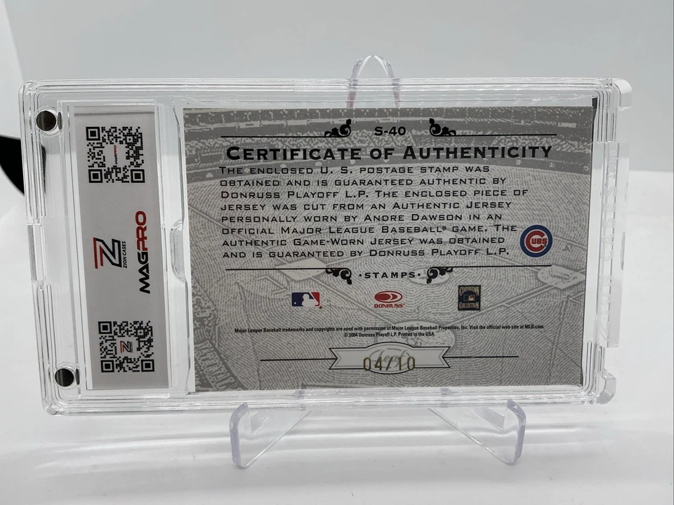 2004 Leaf Donruss Playoff selo de beisebol autografado com patch Andre Dawson /10 filhotes - Imagem 2 de 4