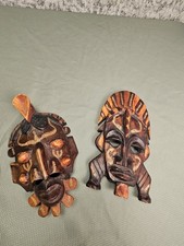 2 Tiki Wood Masks Decoration African Tribal Wall 9x4.5"