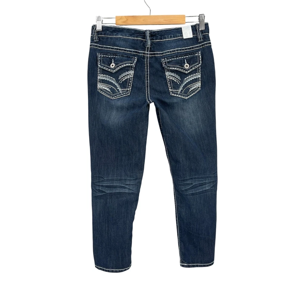 Jeans Maurices Junior desgastados tiro medio bordado solapa bolsillo denim talla 7/8 Foto 2 de 4