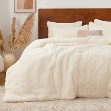 White Fluffy Comforter Set Size, Fuzzy Faux Fur Comforter Queen Cream White