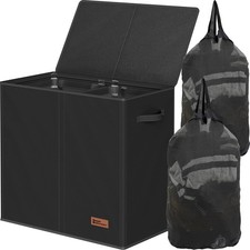 Double Laundry Hamper with Lid and Removable Bags, Grey