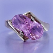 Size 6.5, vintage vermeil gold over Sterling silver modern ring pink crystal