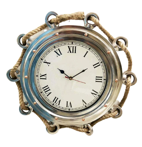 Porthole Clock with Rope Accent - Maritime-Themed Wall Decor - Image 1 of 4
