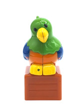 Colorful Parrot Sitting on a Square Crate Meg...