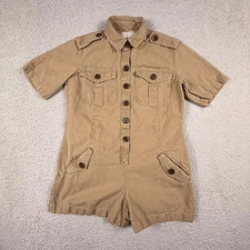 Banana Republic Romper Womens 0 Petite Khaki Jumpsuit Button Bush Safari Utility
