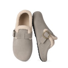 Women s Suede Clogs Buckle Mules Slippers Arch Support Fleece Lined House Shoes
