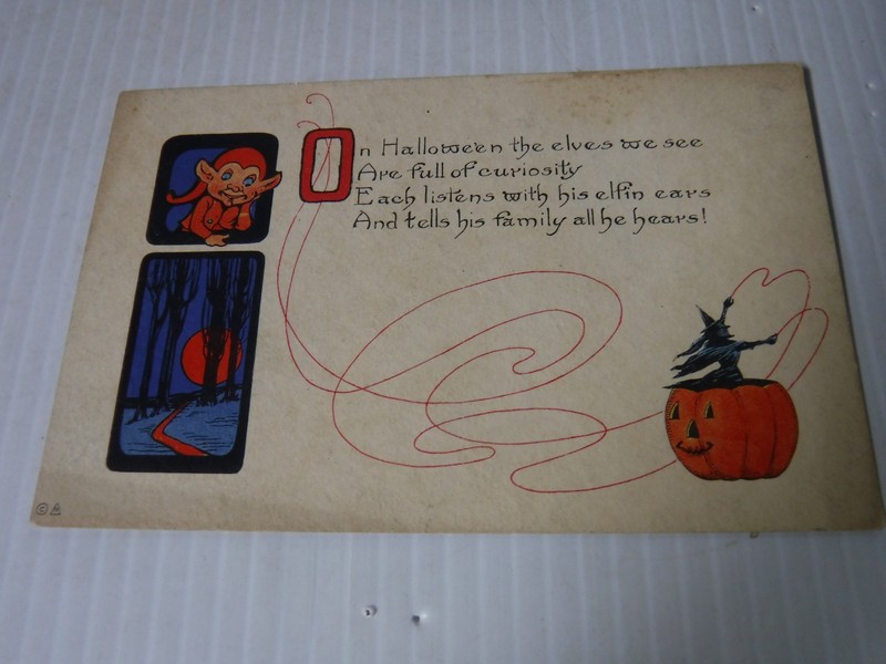 RARE NASH PUB ANTIQUE HALLOWEEN POSTCARD unposted #20A elves painted card RARE