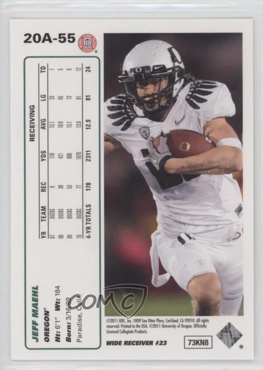 2011 Upper Deck 1991 UD 20th Anniversary Jeff Maehl #20A-55 - Image 2 of 2