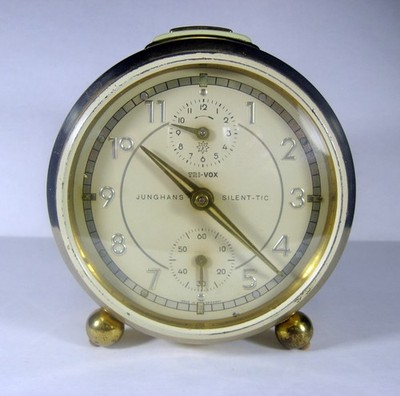 Vintage Germany Alarm Clock Junghans Trivox / Silent-tic Table Desk Watch 1960s