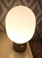 A Pair of Table Lamps White Globe Round Shade Grey Base Gold Dial Control Corded
