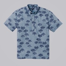 Reyn Spooner Blue Grey 1/4 Button Falling Fan Flowers Pullover Aloha Shirt - XXL