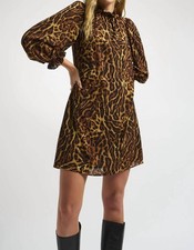 Joseph Ribkoff Animal Print Georgette Long Puffed Sleeve Trapeze Dress Size 10