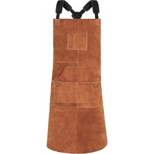Heat & Flame Resistant Leather Welding Apron with 6 Pockets 24x42 Inch