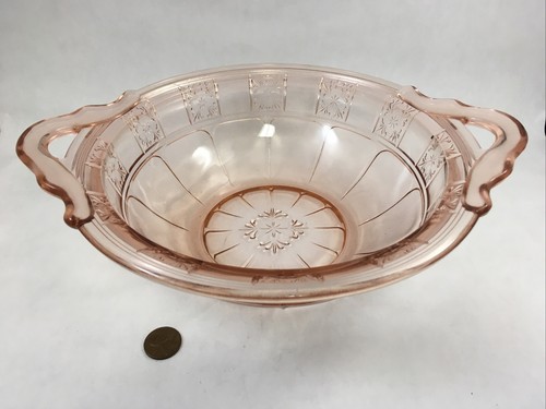 Pink Carnival Glass Serving Bowl Floral Design Translucent Decorative 9" Vintag - Picture 2 of 9