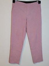 uniqlo pull on dress pants womens size medium slim tapered mid rise plaid red