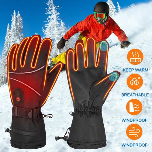 Heated Gloves Electric Rechargeable Battery Hand Warm Windproof Thermal Winter