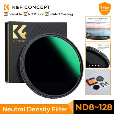 K&F CONCEPT Variable ND Filter ND8-128 HD Hydrophobic VND Filter No ''X'' cross