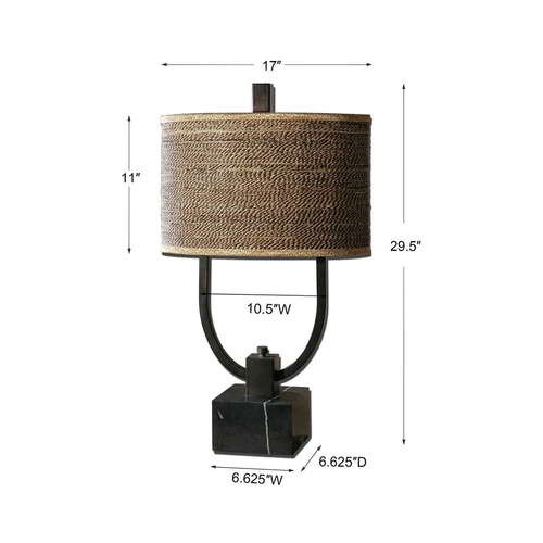Rustic Elegant Bronze Black Open Arch Table Lamp 30 in Metal Marble Rattan - Picture 3 of 3