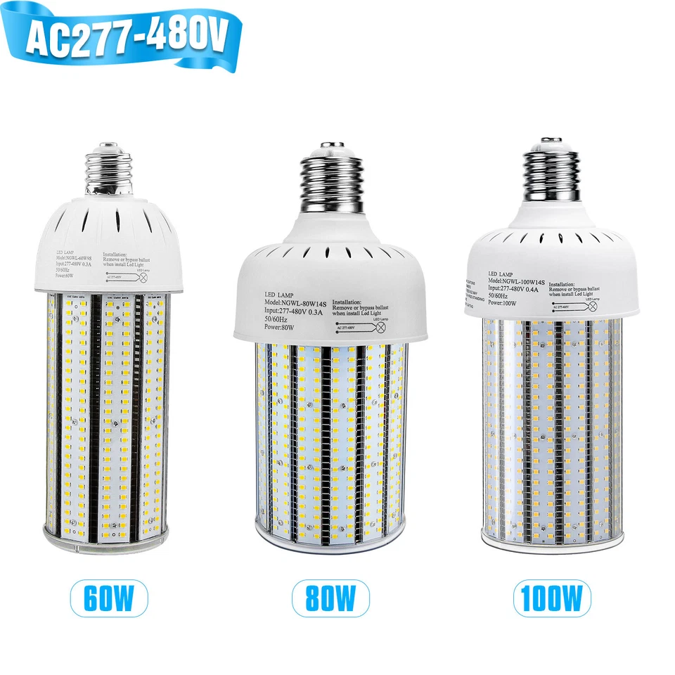 480V LED Corn Light 60W-250W Warehouse High Bay Corn Bulb Industrial 6000K Clear - Image 3 of 4