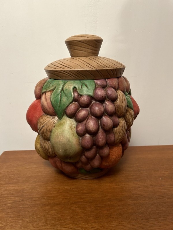 Vintage Fruit and Nuts Ceramic Cookie Jar - Grapes Apples Pears Walnuts