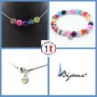 ParüRe Schmuck Armband Halskette 5 Perlen Achat Craquelé Fuchsie GrößE Personnal