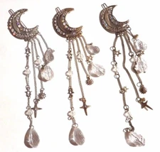 CRESCENT MOON HAIR CLIP chains charms wiccan crystal stars beads pin barrette 5Z