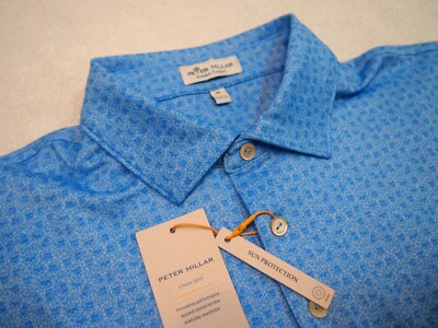 Peter Millar Performance Fabric Blue Skulls Pattern Polo Golf Shirt NWT M $110