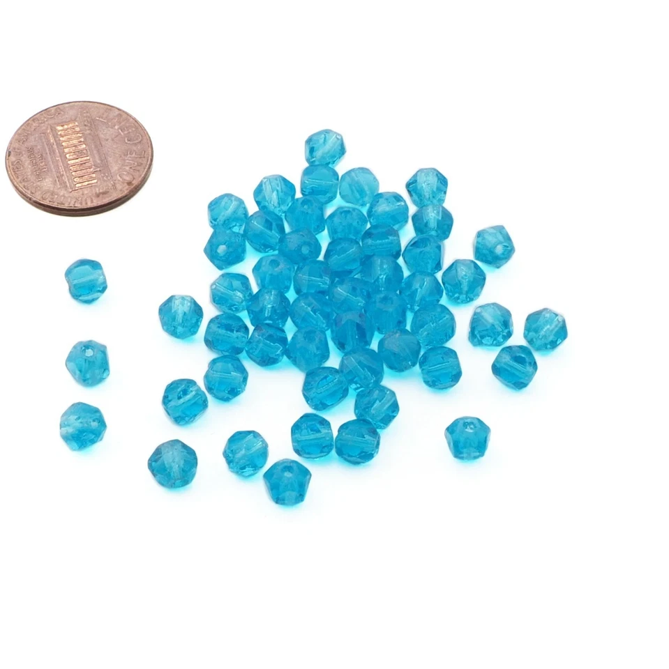 Lot (50) Czech vintage aqua blue English cut faceted glass beads 5mm - Image 2 of 2