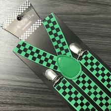Black Green Checker Suspender for Adults Men Women Teens Wedding USA SELLER 