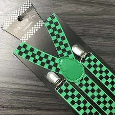 Black Green Checker Suspender for Adults Men Women Teens Wedding (USA SELLER)