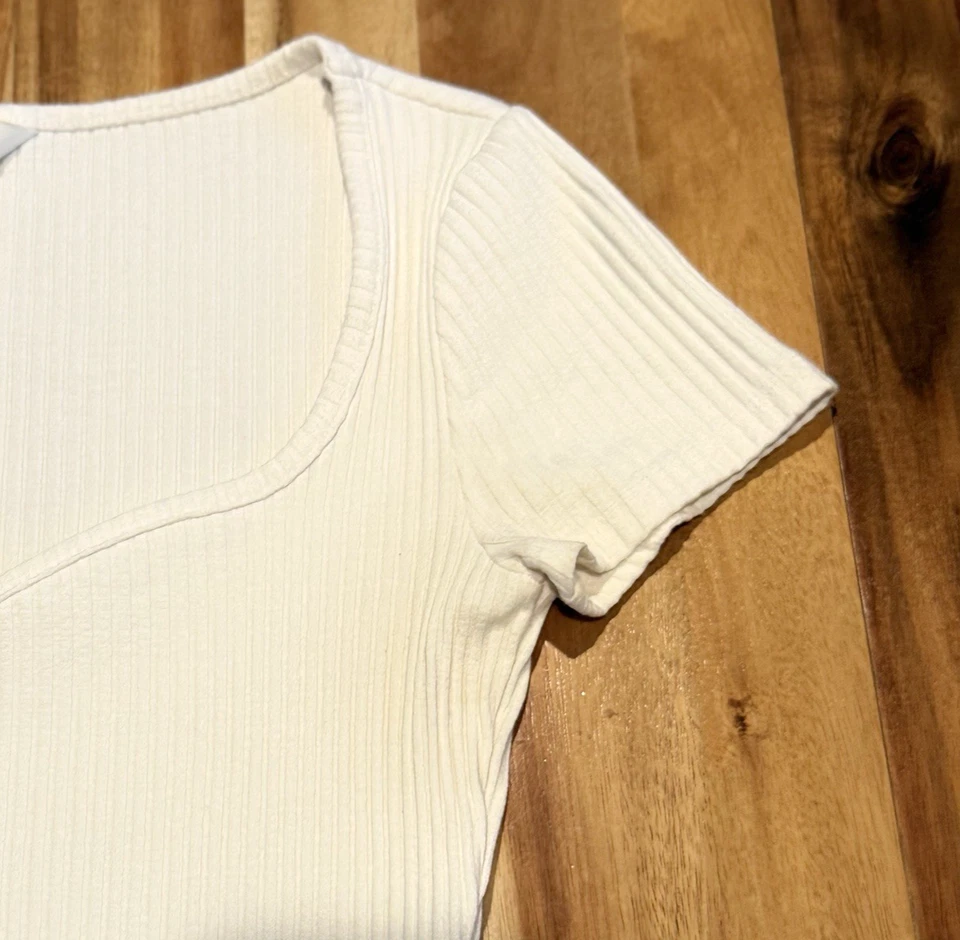 Body acanalado manga corta femenino blanco para mujer talla pequeña H&M Foto 4 de 4