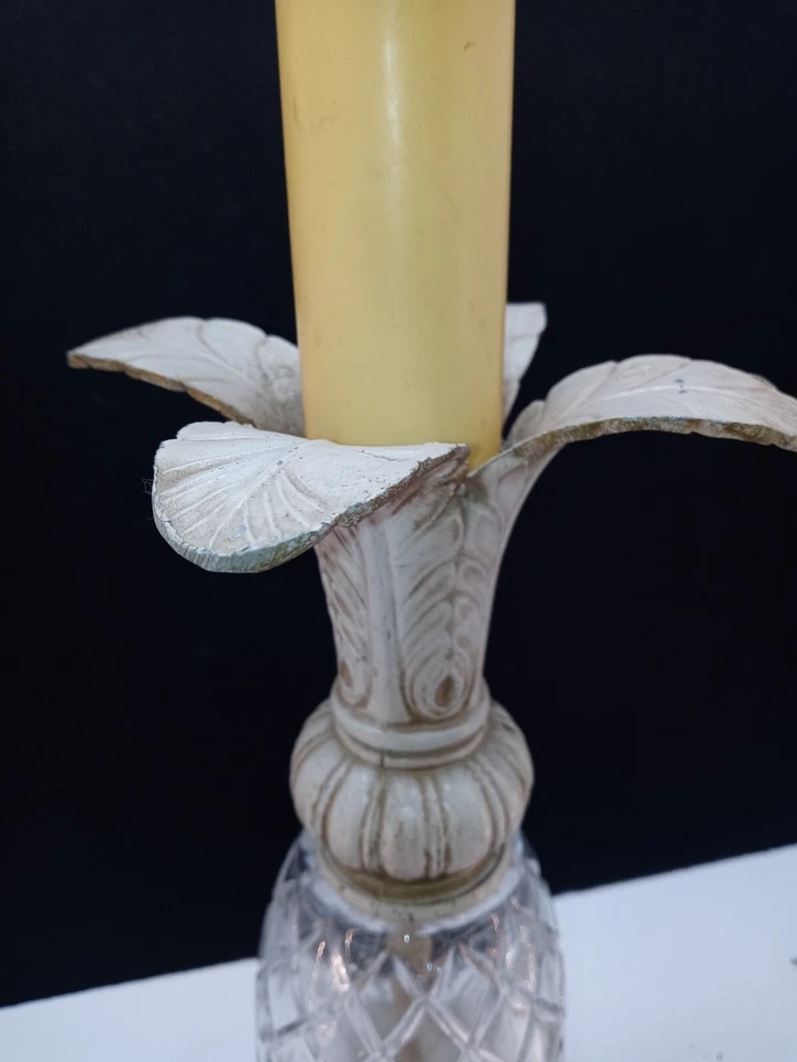 Vintage Cast Palm Leaf and Glass Table Lamp No Shade - Image 3 of 4