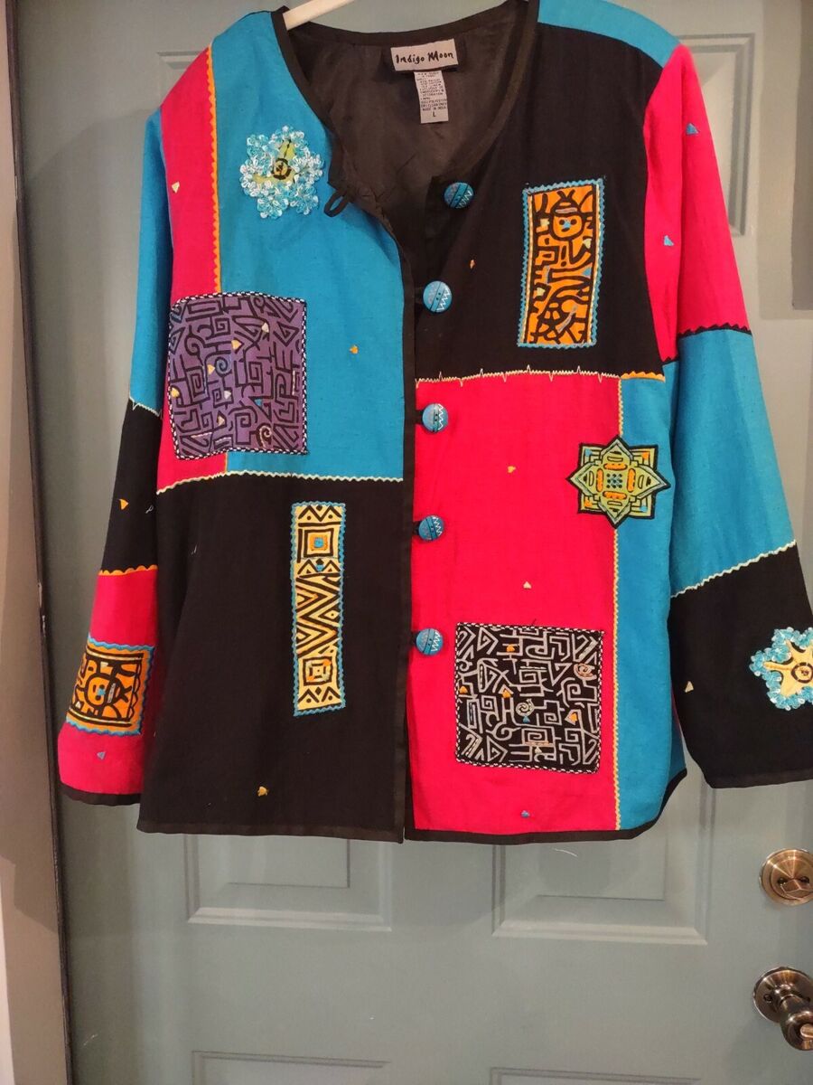 Indigo Moon Jacket L Light Weight BOHO Art To Wear **EUC Indigo Moon Jacket L Light Weight BOHO Art To Wear **EUC