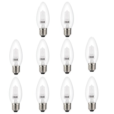 10x Low Energy Halogen Kerze 28W E27 klar (entspricht 40 Watt) dimmbar