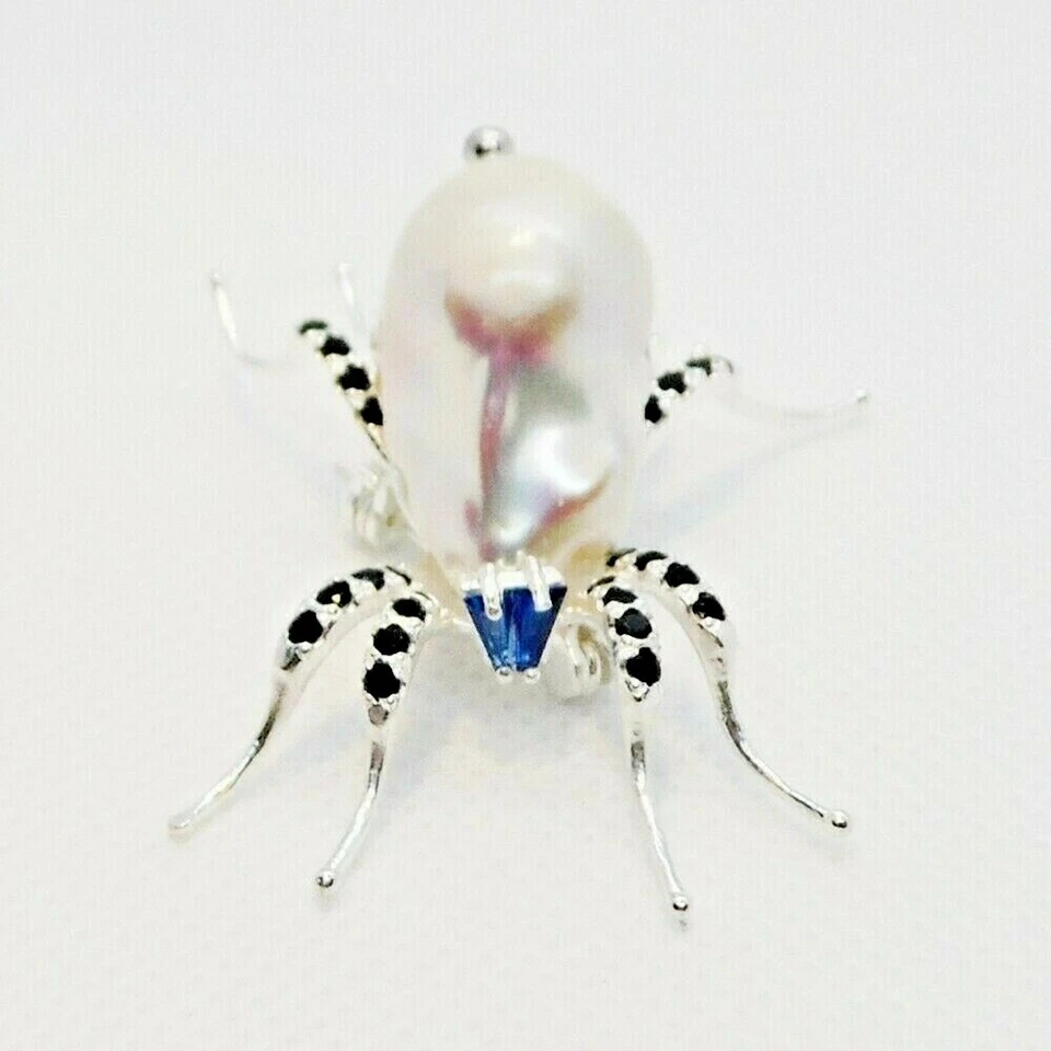 Barock Perle Cubic Zirkonia Brosche SPINNE 925 Silber rhodiniert - Bild 3 von 4