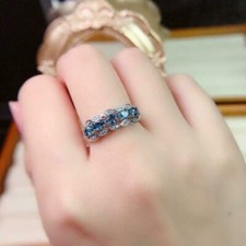 2Ct Oval Lab Created London Blue Topaz Half Eternity Ring 14K White Gold Plated