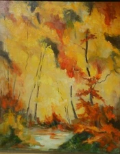 Abstract Expressionist Fall Landscape Trees Scene Oil on Canvas L Wal?em 24 x 20