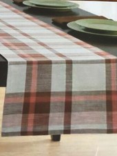 Brown Cream Fall Autumn Homespun Plaid Check Stripe Table Runner 14x 72 Inch